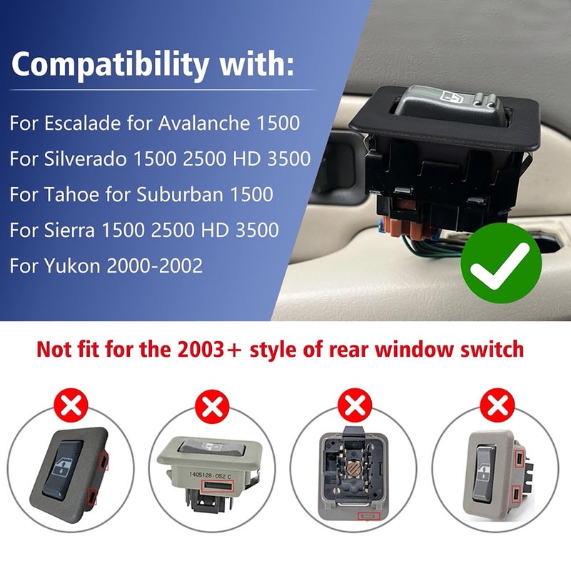 OICCTBF Rear Power Window Switch Trim Repair Fix,Driver Passenger Side Window Repair Button Cap Cover Replace for Escalade for Avalanche for Silverado for Tahoe for Sierra for Yukon 2000-2002（Black） - Image 3